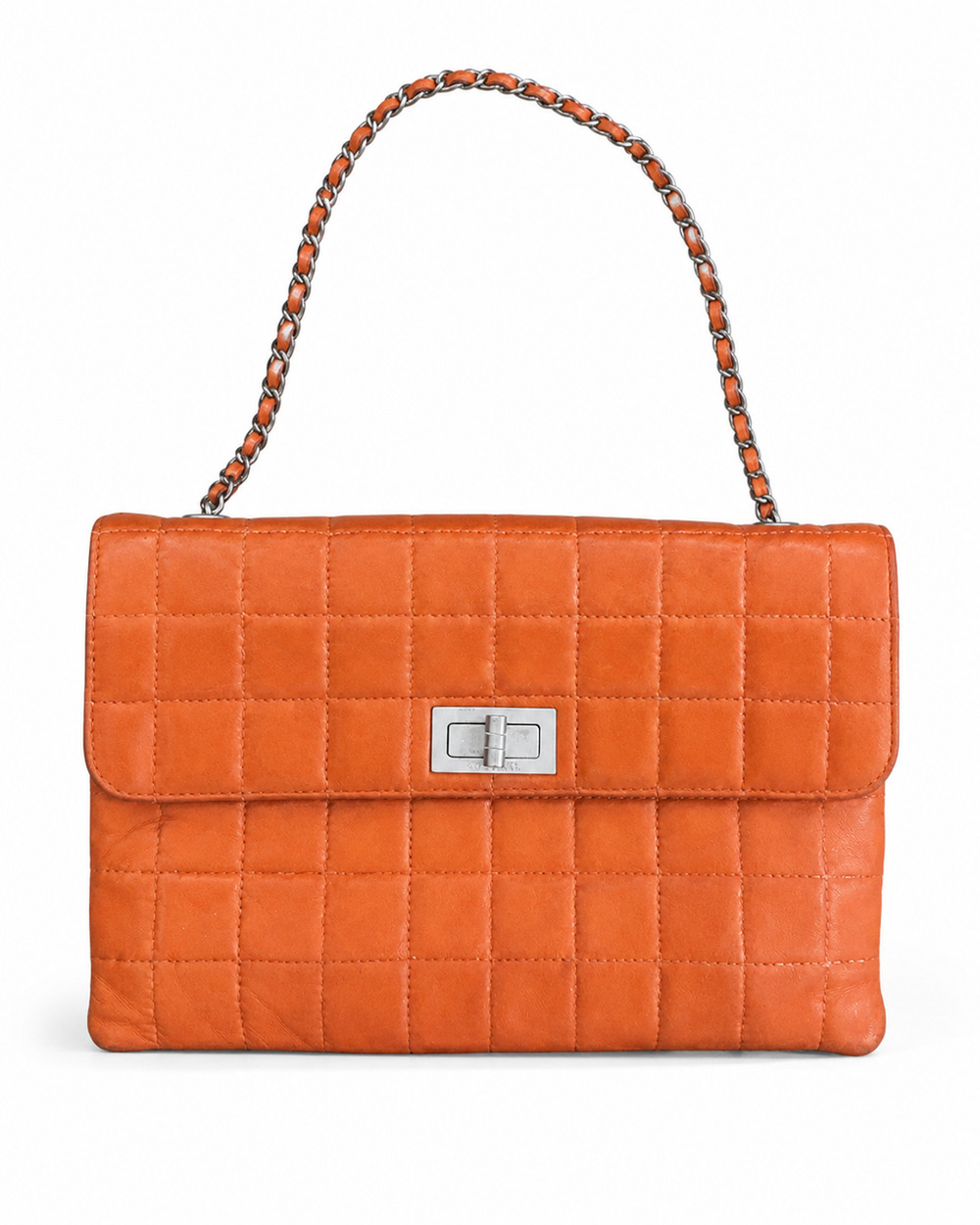 Vintage CHANEL Orange Lambskin Chocolate Bar Chain Shoulder Bag A14552